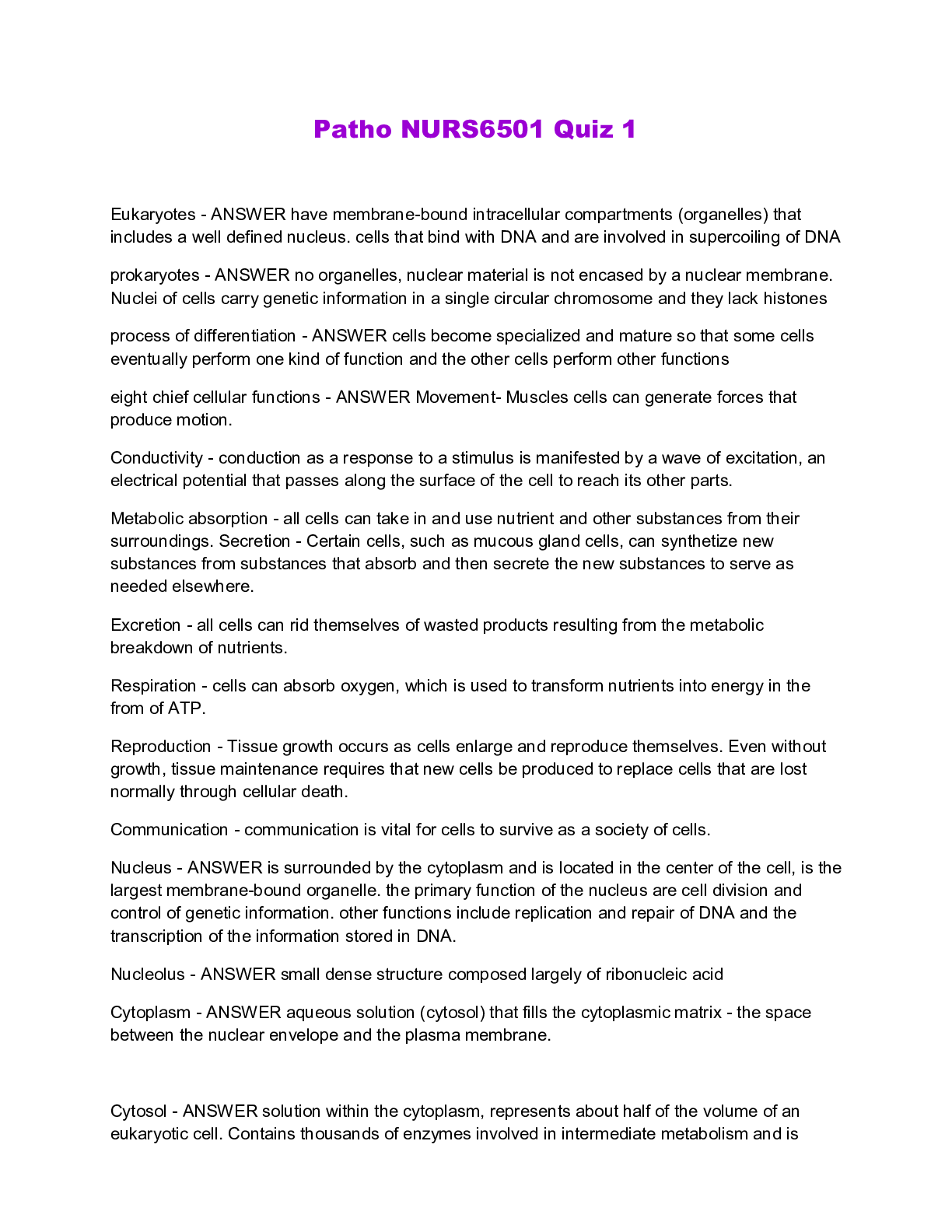 Preview image for Patho NURS6501 Quiz 1